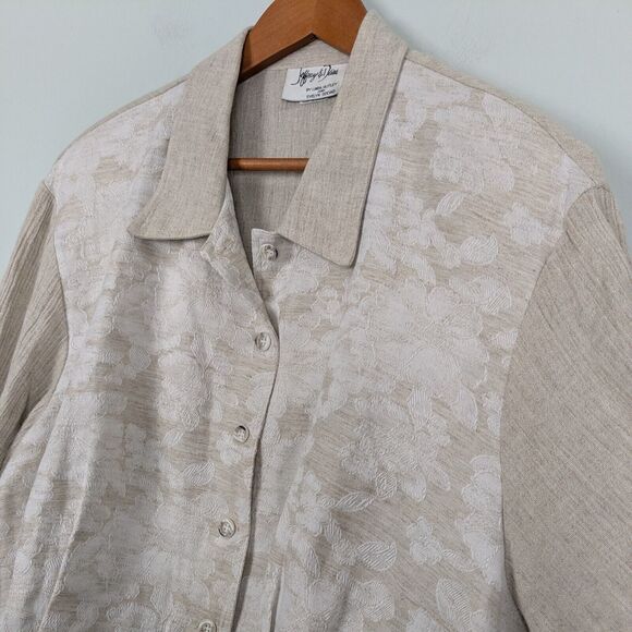 Vintage Cropped Jacket Top Brown M 90s Neutral Tan Natural Cream Floral Boho - Picture 4 of 12